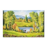 Tablou cu pescari norocosi pictat manual GIGANT living, Peisaj din natura, 150x100cm ulei pe panza, Constantin Feraru