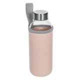 Sticlă Apă Sport, 380ml, Capacitate 0,38L, Transparent, Husa Roz, Maner, Oem