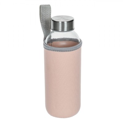 Sticlă Apă Sport, 380ml, Capacitate 0,38L, Transparent, Husa Roz, Maner foto