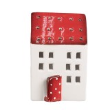 Cumpara ieftin Casuta decorativa ceramica alba rosie 8x8x15 cm