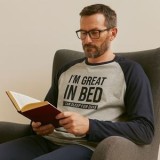 Set Pijamale de Iarnă Bumbac Albastru-Gri Melanj pentru Bărbați, CMCLASS