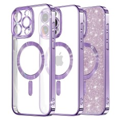 Husa premium iPhone 15 Pro Max Techsuit Luxury Glitter MagSafe, mov deschis foto