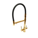 Baterie bucatarie Premium din cupru cu pipa flexibila, 2 functii, auriu-negru