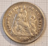Peru 1 Dinero 1866 Argint KM#190 Moneda Argint America de Sud Excelenta