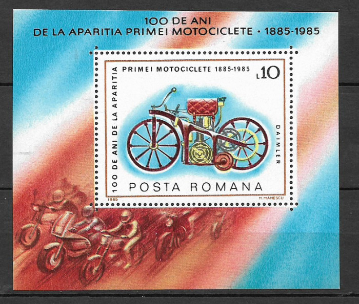 1985, LP 1134-Centenarul primei motociclete din lume, colita dantelata