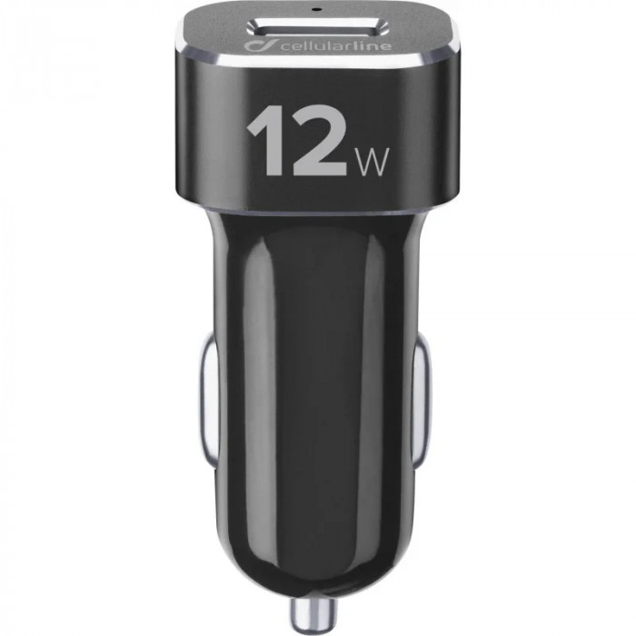 Set Incarcator Auto+Cablu Cellularline 12V Lightning pentru iPhone iPad iPod Negru