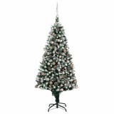 Brad Crăciun artificial pre-iluminat globuri/conuri pin, 240 cm