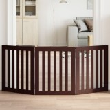 vidaXL Poartă pentru c&acirc;ini pliabilă 3 panouri maro, 150 cm, lemn plop