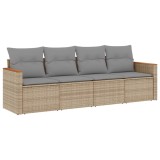 Set canapele de gradina, 4 piese, cu perne, mix bej, poliratan