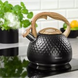 Fierbător tradițional cu fluier fabricat din inox, ceainic 2.8 litri, 16-23 cm, negru, Klausberg