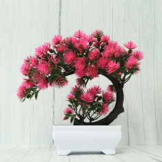 Bonsai decorativ artificial in ghiveci, Roz, 20 cm, MCT-20k322R foto