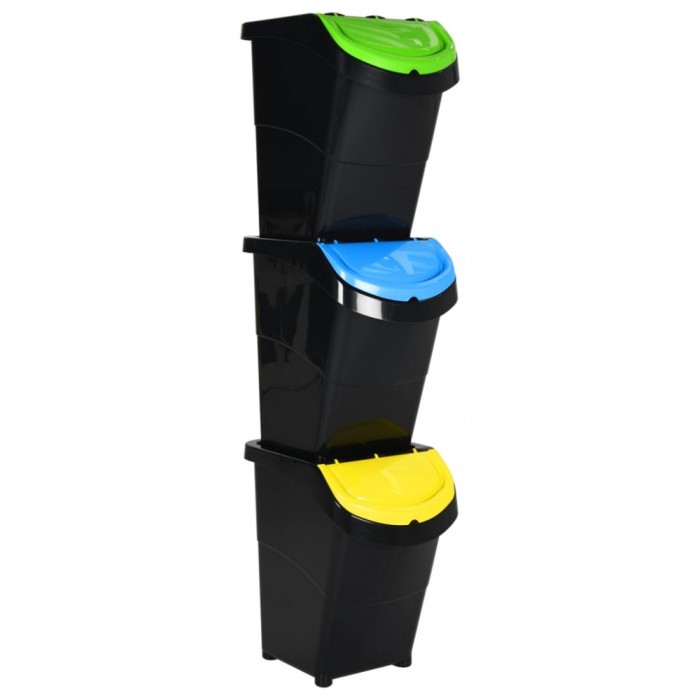 vidaXL Coșuri de gunoi stivuibile cu capace, 3 buc., negru, 120 L, PP