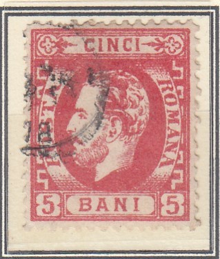 ROMANIA 1872 LP 35 REGELE CAROL I CU BARBA 5 BANI CARMIN T2 STAMPILAT foto