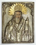 Sf. Spiridon, Icoana Romaneasca cu Ferecatura din Argint, cca. 1900
