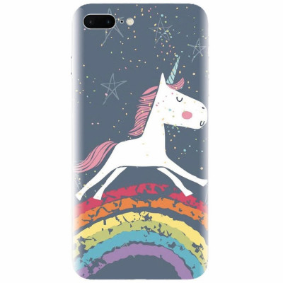 Husa silicon pentru Apple Iphone 7 Plus, Unicorn Rainbow foto