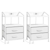 HOMCOM Set de 2 Noptiere Con Lumini Led E Stație de &Icirc;ncărcare, Alb | Aosom Romania