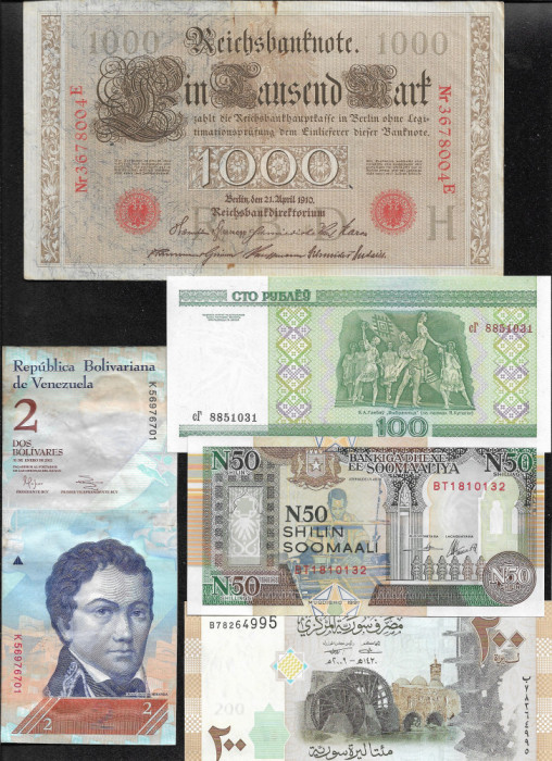 Set 5 bancnote de prin lume adunate (cele din imagini) #232