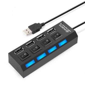 Adpator USB Hub, 2.0 High Speed, 4 Port USB 2.0, Buton On/Off, Conexiune USB 2.0 foto