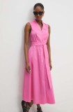 Answear Lab rochie culoarea roz, midi, evazată