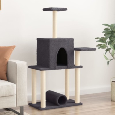 vidaXL Ansamblu pisici cu st&amp;acirc;lpi din funie sisal, gri &amp;icirc;nchis, 122 cm foto