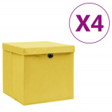 Cumpara ieftin Cutii depozitare cu capace, 4 buc., galben, 28x28x28 cm