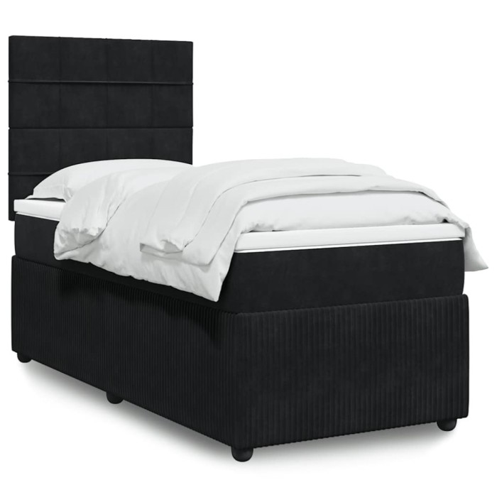 vidaXL Pat box spring cu saltea, negru, 90x200 cm, catifea 3292240