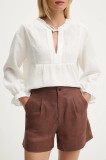 Answear.LAB pantaloni scurti din in culoarea maro, neted, high waist