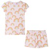 Pijamale Copii Roz Pal Curcubeu, Maneca Scurta, Bumbac 95%, Marime 92 (1.5-2 Ani) vidaXL