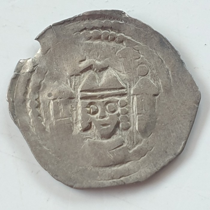 Austria Salzburg 1 denar (1200-46) argint Friesach Arhiepiscopul Eberhard ll circulat in Transilvania
