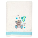 Prosopel Din Bumbac Pentru Baietel Cu Broderie Cu Ursulet, Crem-Albastru, 105x60 cm