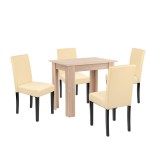 Set Masa 4 Persoane Leziter Leon Stejar Sonoma Bej 4 Scaune Piele ECO