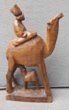 Statueta hand made vintage lemn santal masiv, camila cu pui, 26x13x4 cm
