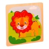 Puzzle Montessori din Lemn pentru Copii, Cyrax, 3D, 0-3 Ani, Model Leu, Educativ, Intuitiv, Creativ, 3 Piese, 15x15x0.5 cm, Multicolor