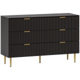HOMCOM Comodă 6 sertare comodă dormitor mobilier de depozitare modern cu m&acirc;nere și picioare aurii, 120 x 40 x 76,5 cm, negru | Aosom Romania