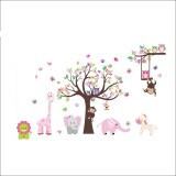 Sticker Decorativ Copac cu Animale de la Zoo, 153 x 239cm, Autocolant, Premium, CBD CORAL BEST DEALS Roz bombon 153 cm 239 cm 153 cm Roz bombon 1 Foli