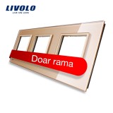 Cumpara ieftin Rama tripla Livolo din sticla aurie pentru prize si module media