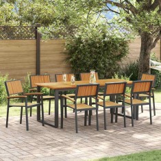 vidaXL Set de masă pentru grădină 9 pcs negru și maro 200 x 90 x 75 cm