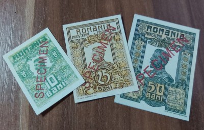 REPRODUCERI lot 3 bancnote SPECIMEN 10,25 ,50 Bani 1917, Ferdinand I al Rom&amp;acirc;niei foto