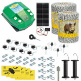 Pachet gard electric complet 1500&nbsp;m, 4,5&nbsp;Joule, cu sistem solar, pentru animale sălbatice, AgroElectro