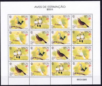 DB1 Fauna Pasari Macau 1995 MS MNH foto
