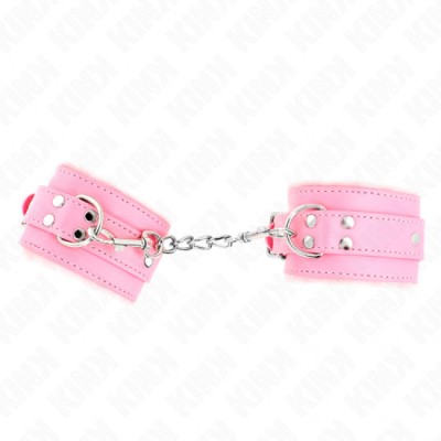 KINK - FUR LINED WRIST RESTRAINTS PINK WITH PINK BELT ADJUSTABLE 17-29 CM X 6 CM foto