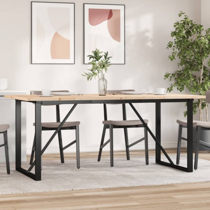 vidaXL Masă bucătărie, cadru O, 180x90x75,5 cm lemn masiv pin și Oţel