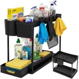 Organizator cu raft extensibil, 2 niveluri, cadru metalic, inaltime 37.5 cm, negru