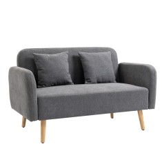 HOMCOM Canapea 2 locuri cu 2 perne decorative, loveseat mic cu aspect de catifea, canapea tapițată modernă pentru living, dormitor, spații mici, gri 1