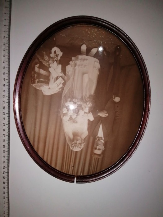 TABLOU VECHI SEPIA , GINERE MIREASA , RAMA OVALA