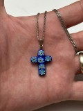 LANT ARGINT 925 + Pandantiv CRUCE - Sticla de MURANO - Vintage !, Femei
