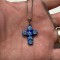 LANT ARGINT 925 + Pandantiv CRUCE - Sticla de MURANO - Vintage !