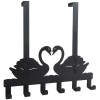 Cuier metalic pentru usa in forma de lebada, cu carlige &ndash; suport decorativ și practic pentru haine și accesorii, 33 x 18 cm, negru