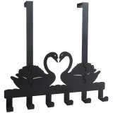 Cuier metalic pentru usa in forma de lebada, cu carlige &ndash; suport decorativ și practic pentru haine și accesorii, 33 x 18 cm, negru