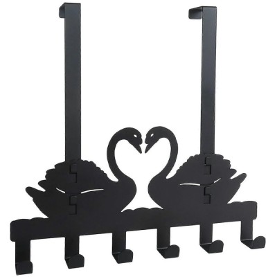 Cuier metalic pentru usa in forma de lebada, cu carlige &amp;ndash; suport decorativ și practic pentru haine și accesorii, 33 x 18 cm, negru foto
